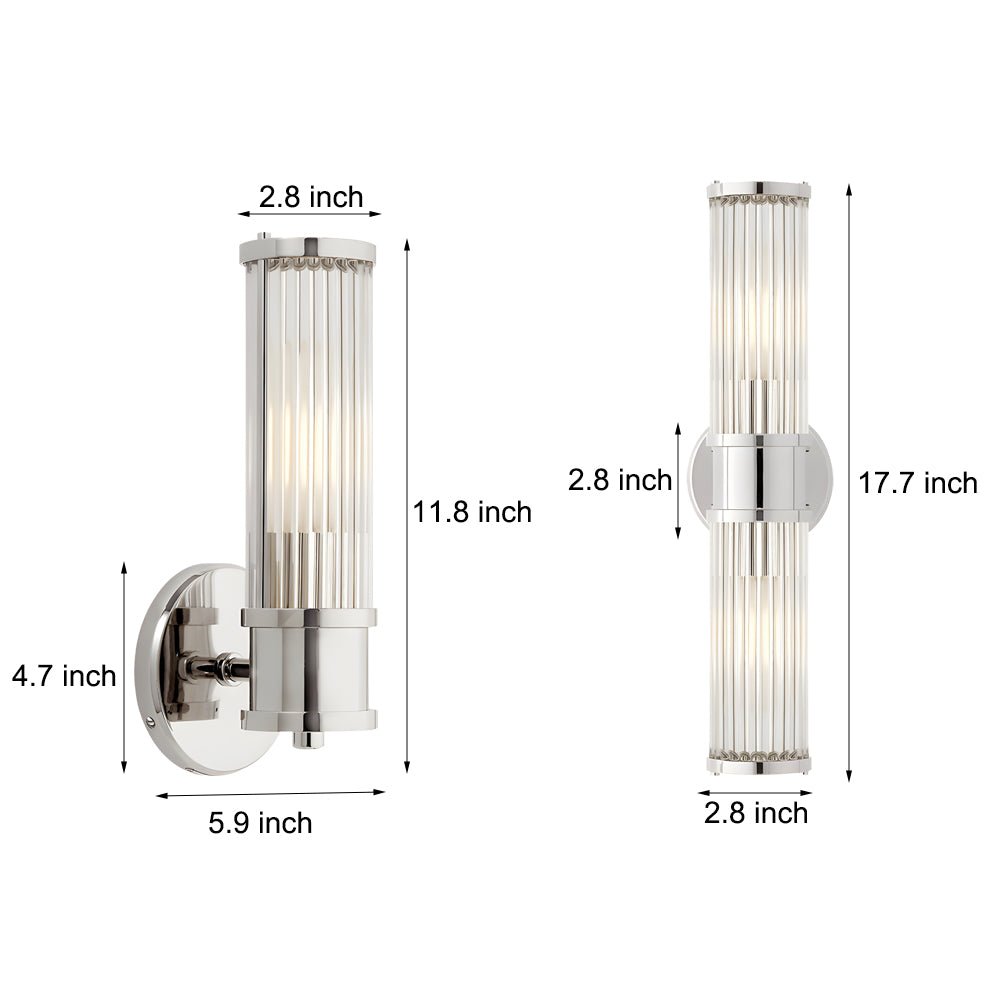 Modern Wall Sconce with Fluted Glass Shade - Gold or Chrome Finish
