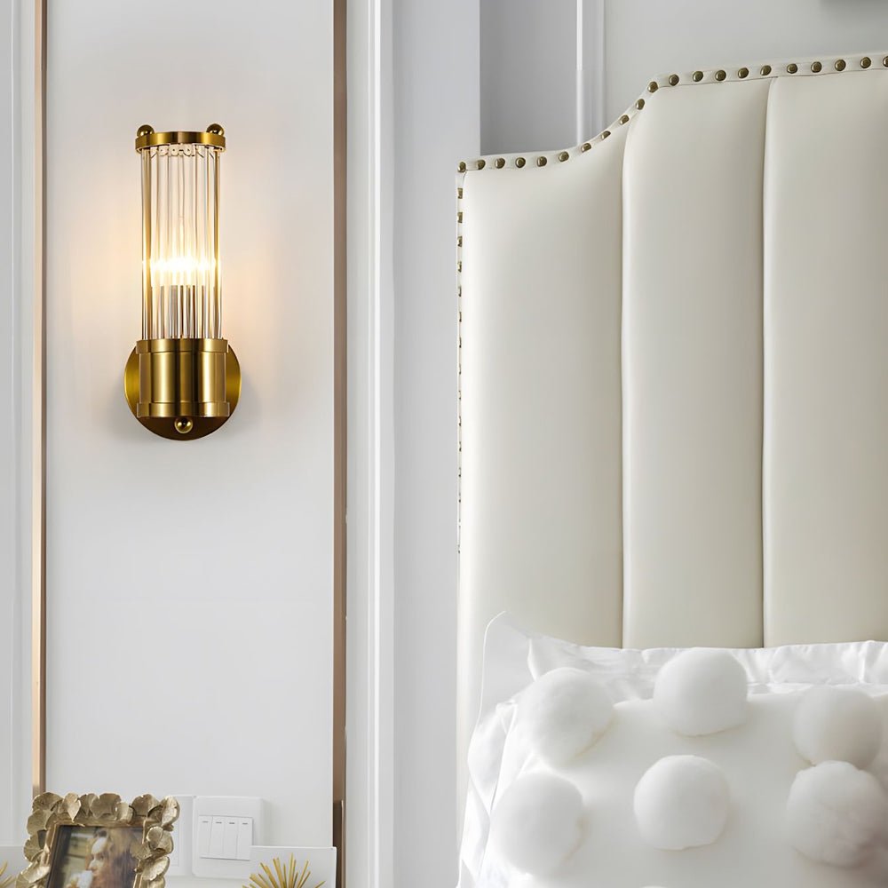 Modern Wall Sconce with Fluted Glass Shade - Gold or Chrome Finish
