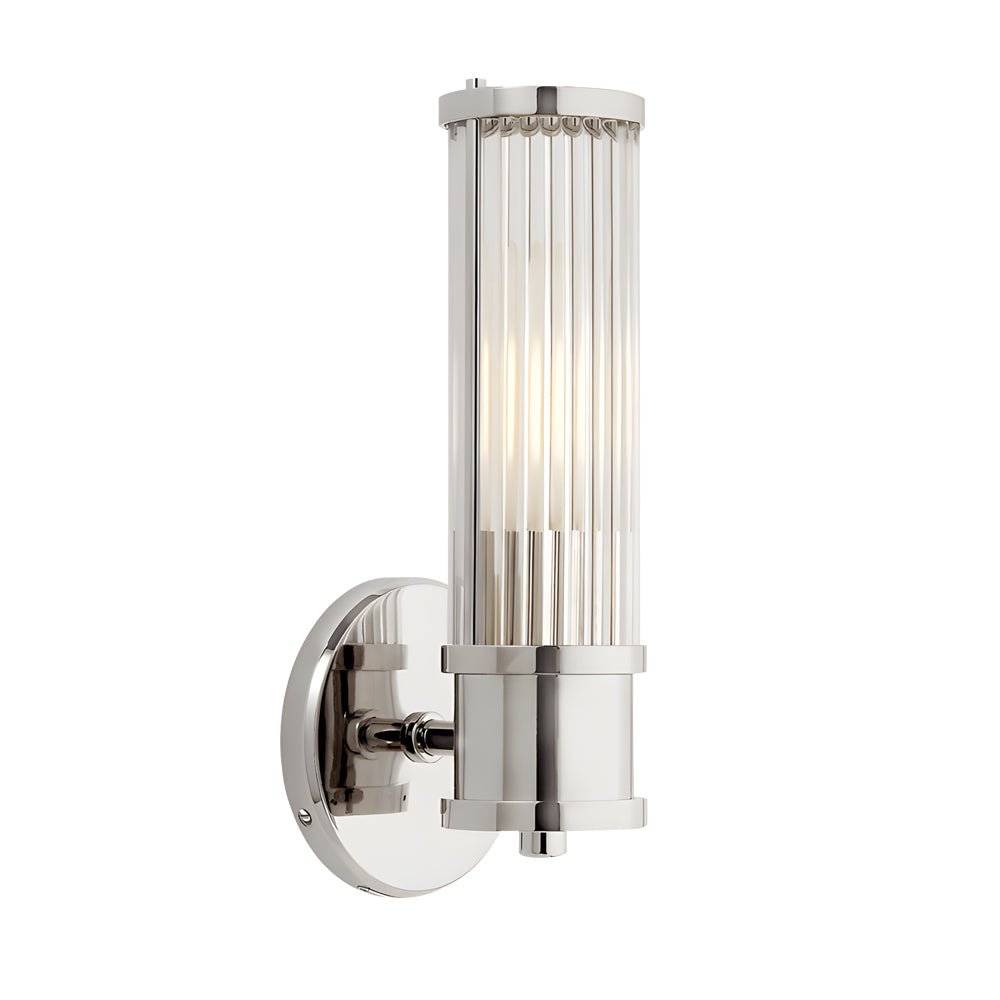 Modern Wall Sconce with Fluted Glass Shade - Gold or Chrome Finish