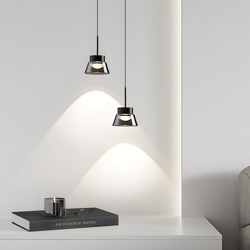 Smoked Gray Glass Pendant Light with Geometric Shade & LED