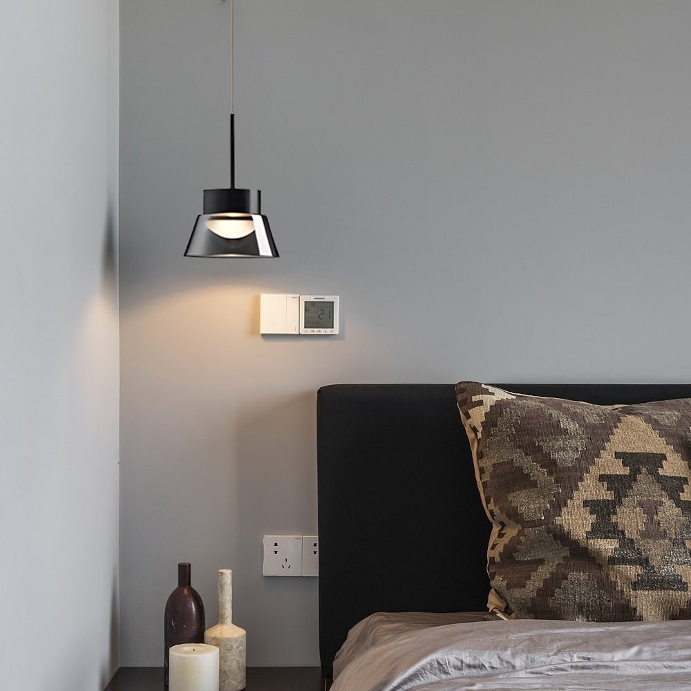 Smoked Gray Glass Pendant Light with Geometric Shade & LED