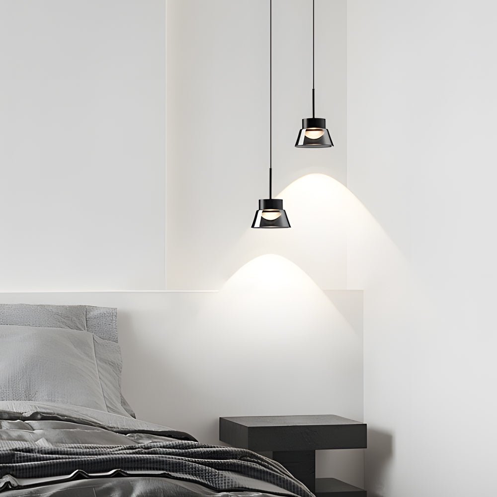 Smoked Gray Glass Pendant Light with Geometric Shade & LED