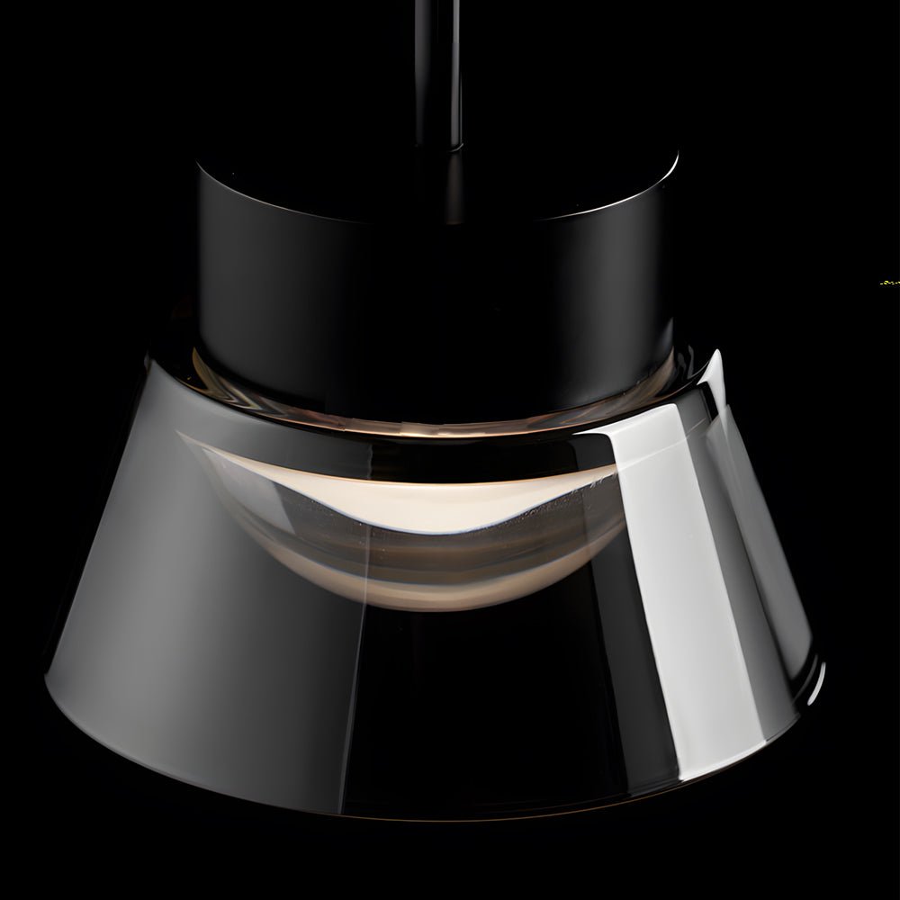 Smoked Gray Glass Pendant Light with Geometric Shade & LED