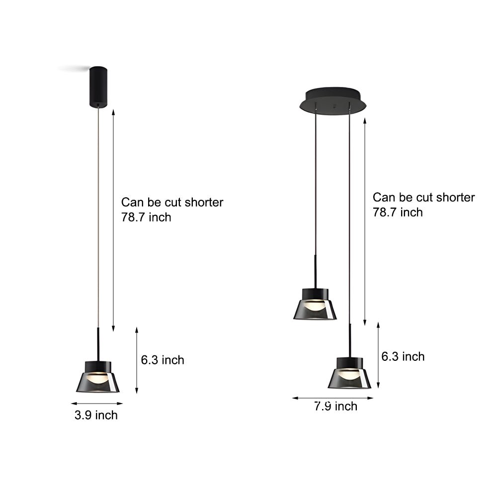 Smoked Gray Glass Pendant Light with Geometric Shade & LED