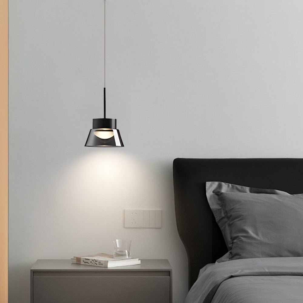 Smoked Gray Glass Pendant Light with Geometric Shade & LED