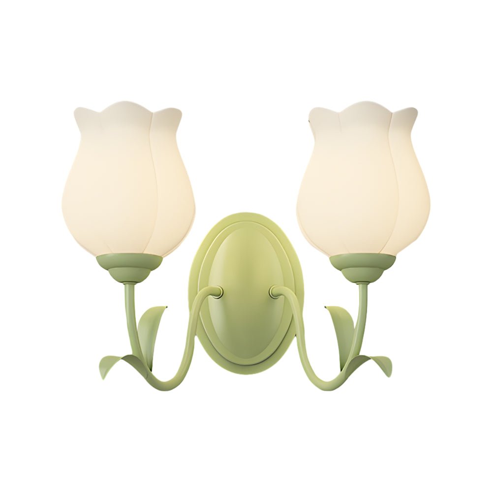 Green Glass Flower Wall Sconce with Three-Step Dimming