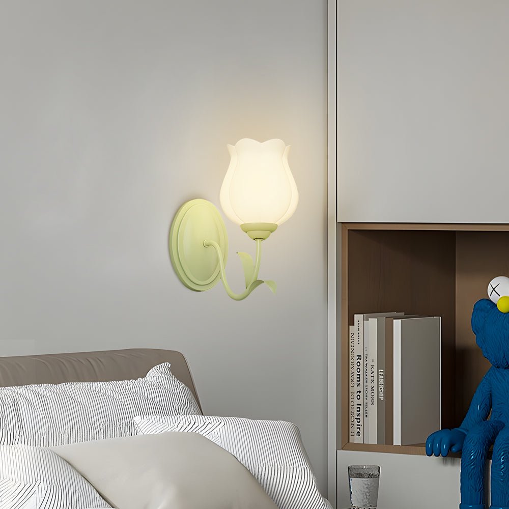 Green Glass Flower Wall Sconce with Three-Step Dimming