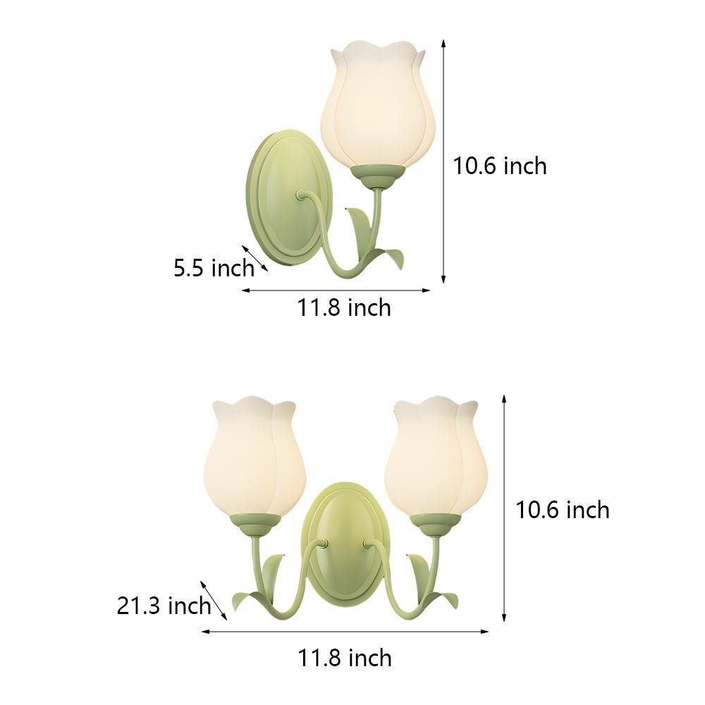 Green Glass Flower Wall Sconce with Three-Step Dimming