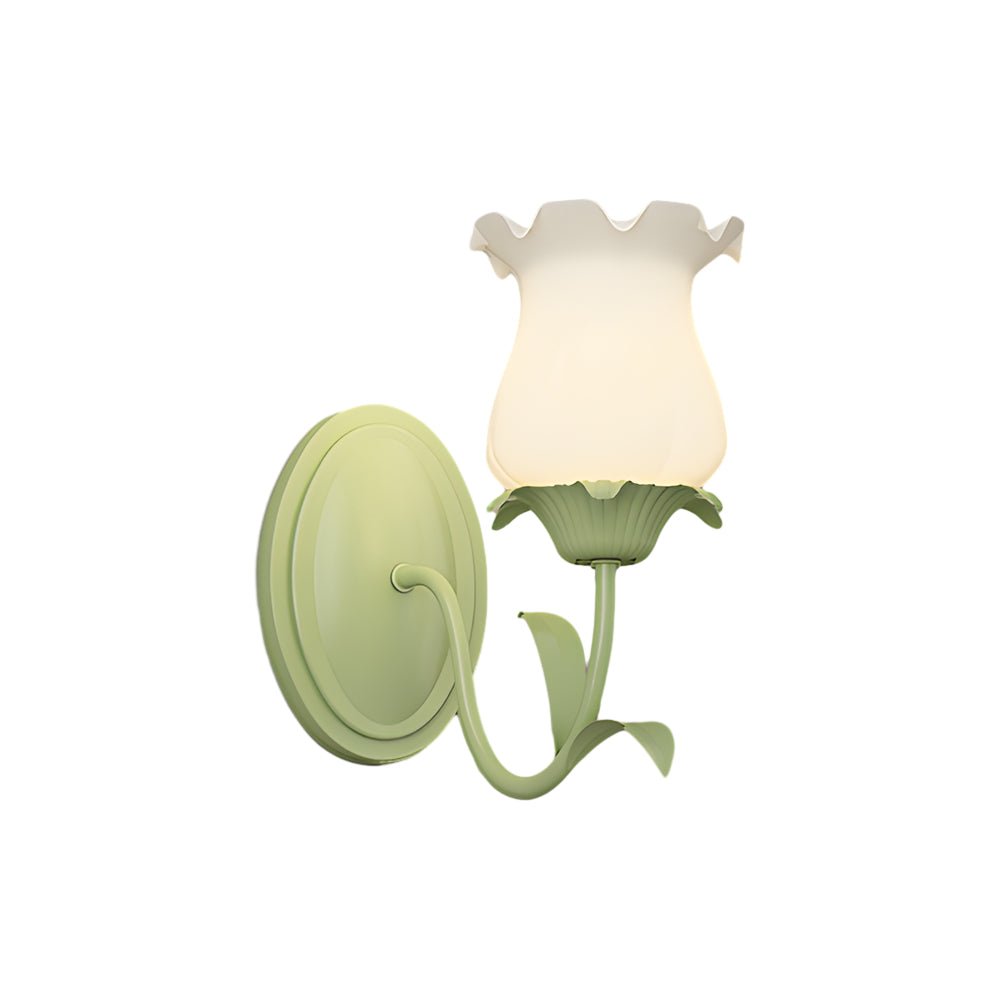 Green Glass Flower Wall Sconce with Three-Step Dimming