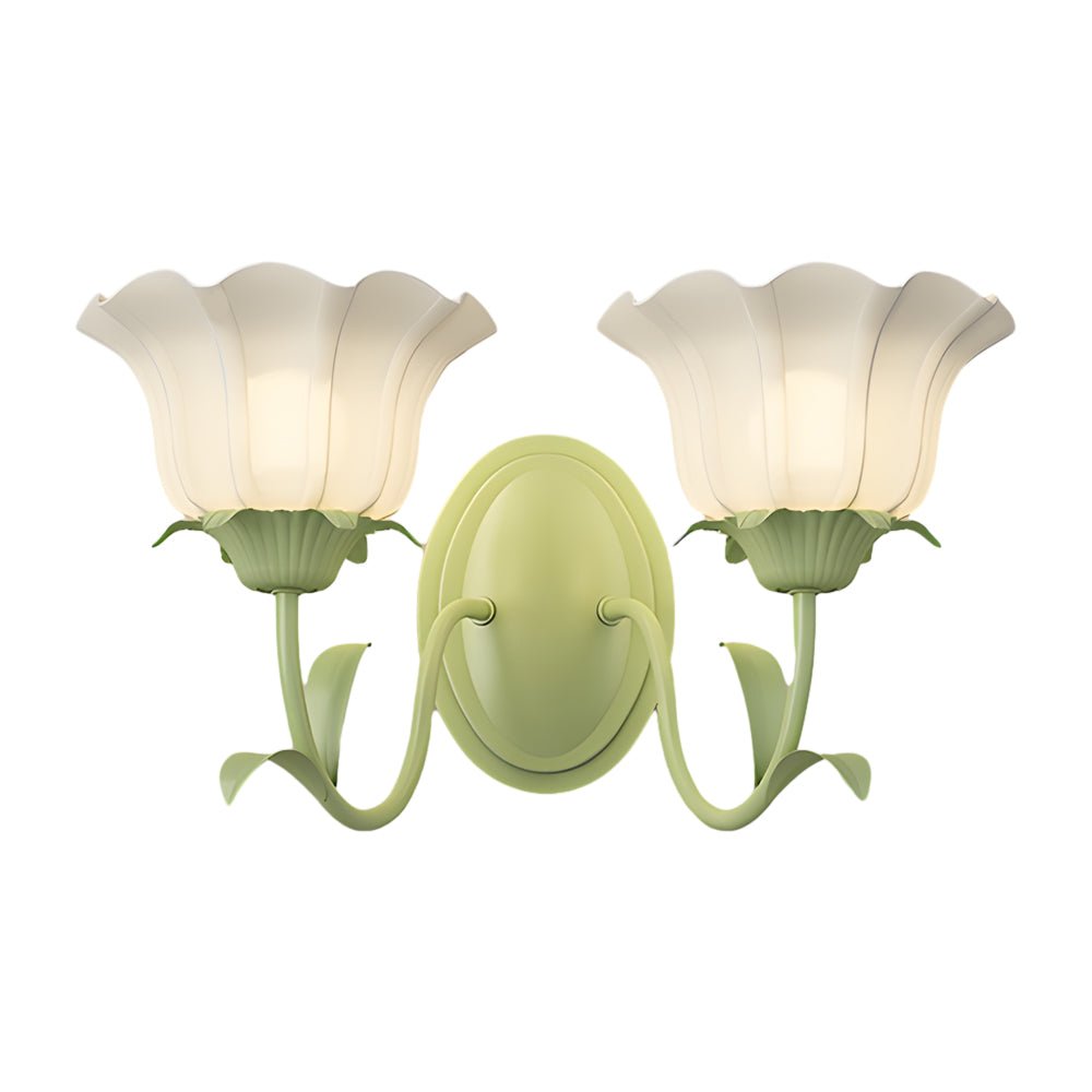 Green Glass Flower Wall Sconce with Three-Step Dimming
