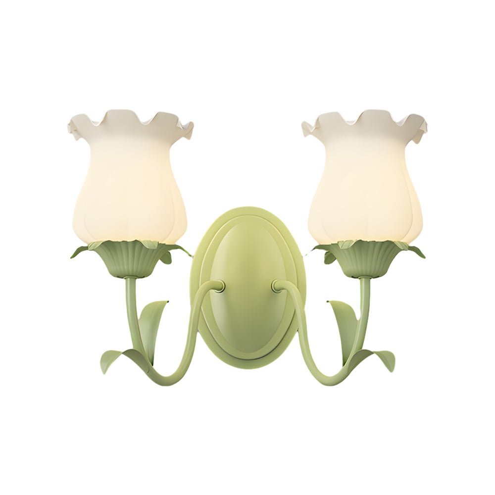 Green Glass Flower Wall Sconce with Three-Step Dimming