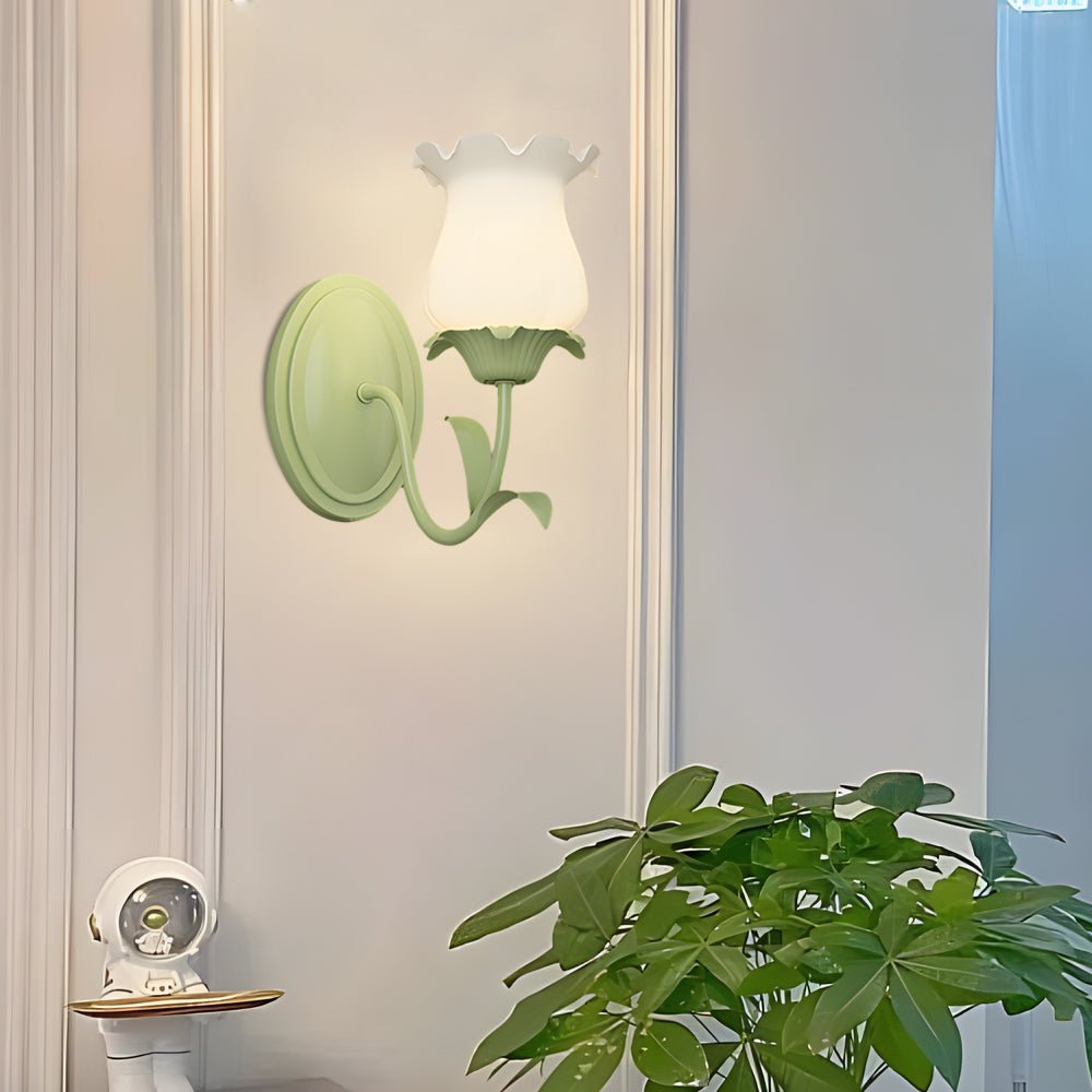 Green Glass Flower Wall Sconce with Three-Step Dimming