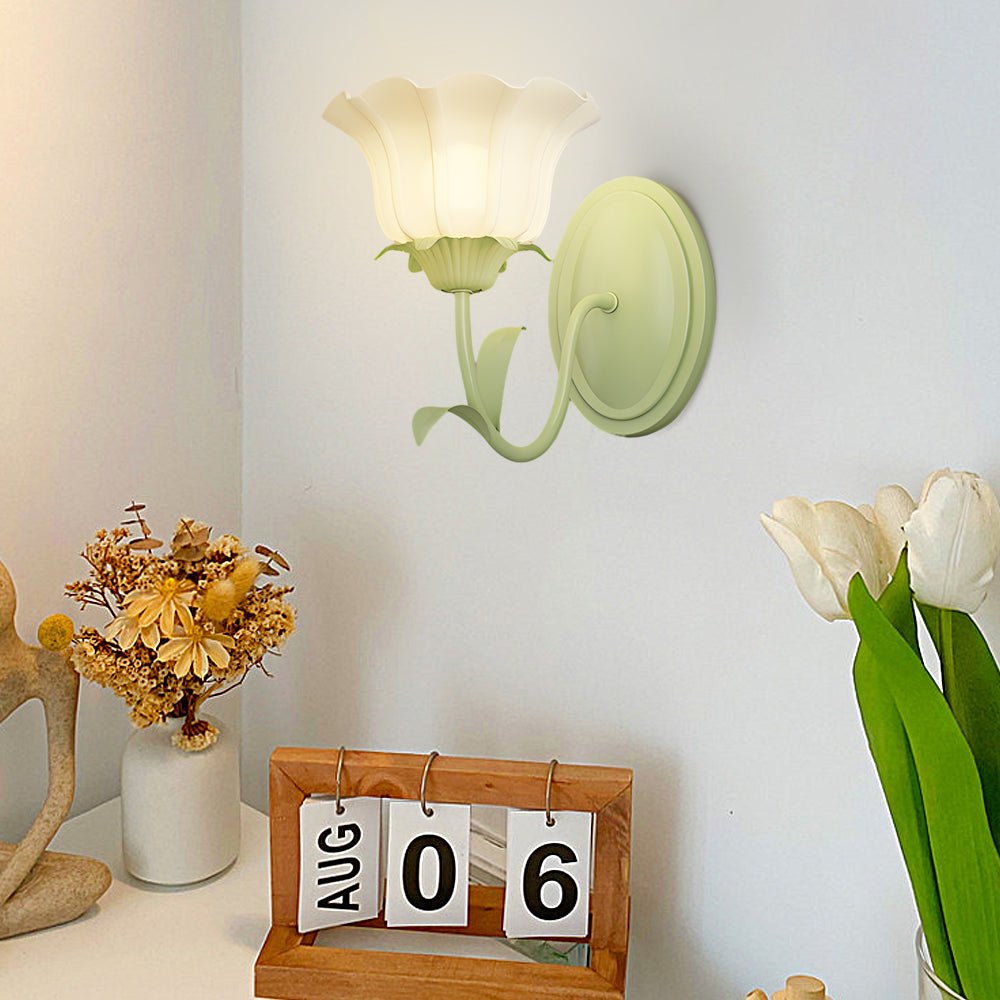 Green Glass Flower Wall Sconce with Three-Step Dimming