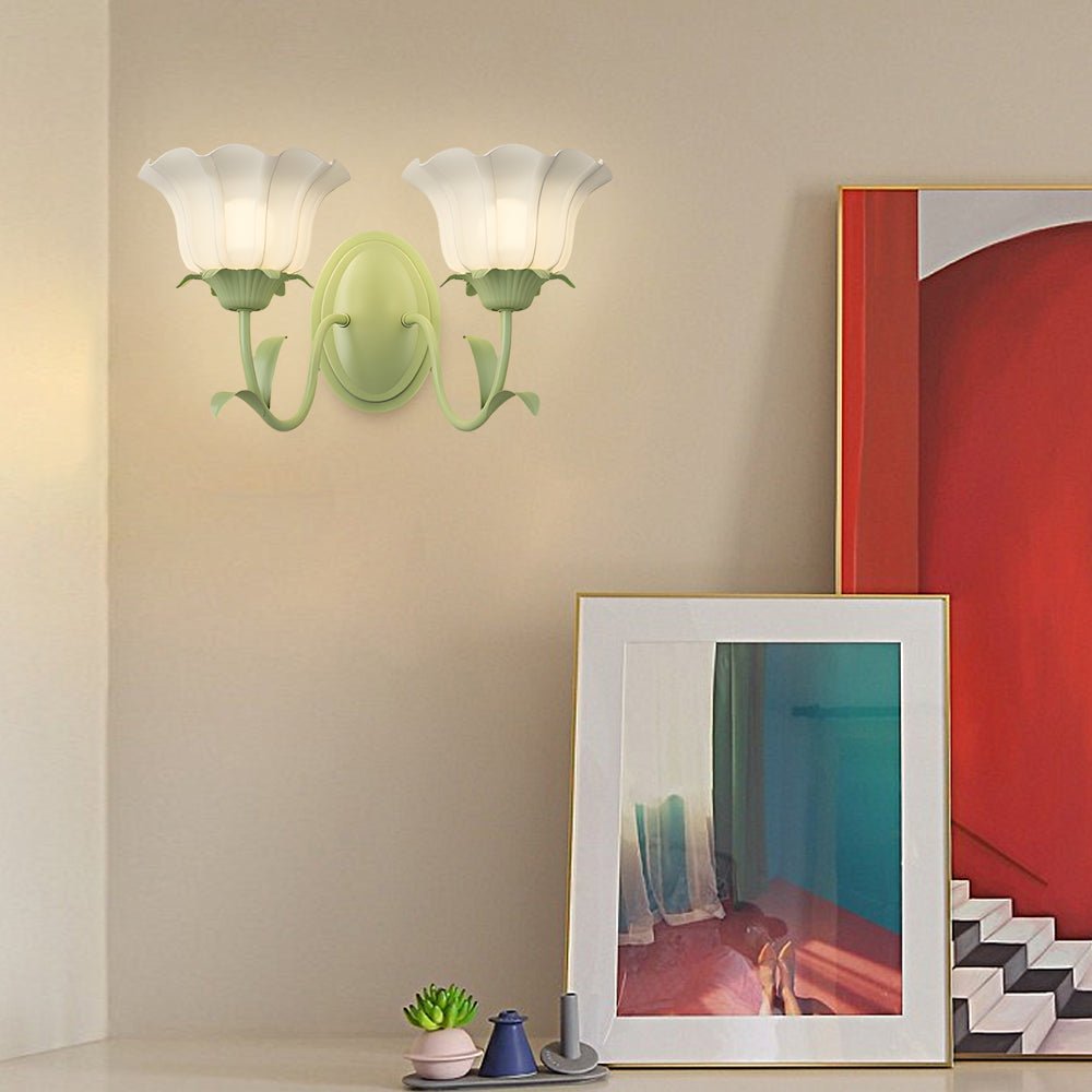 Green Glass Flower Wall Sconce with Three-Step Dimming