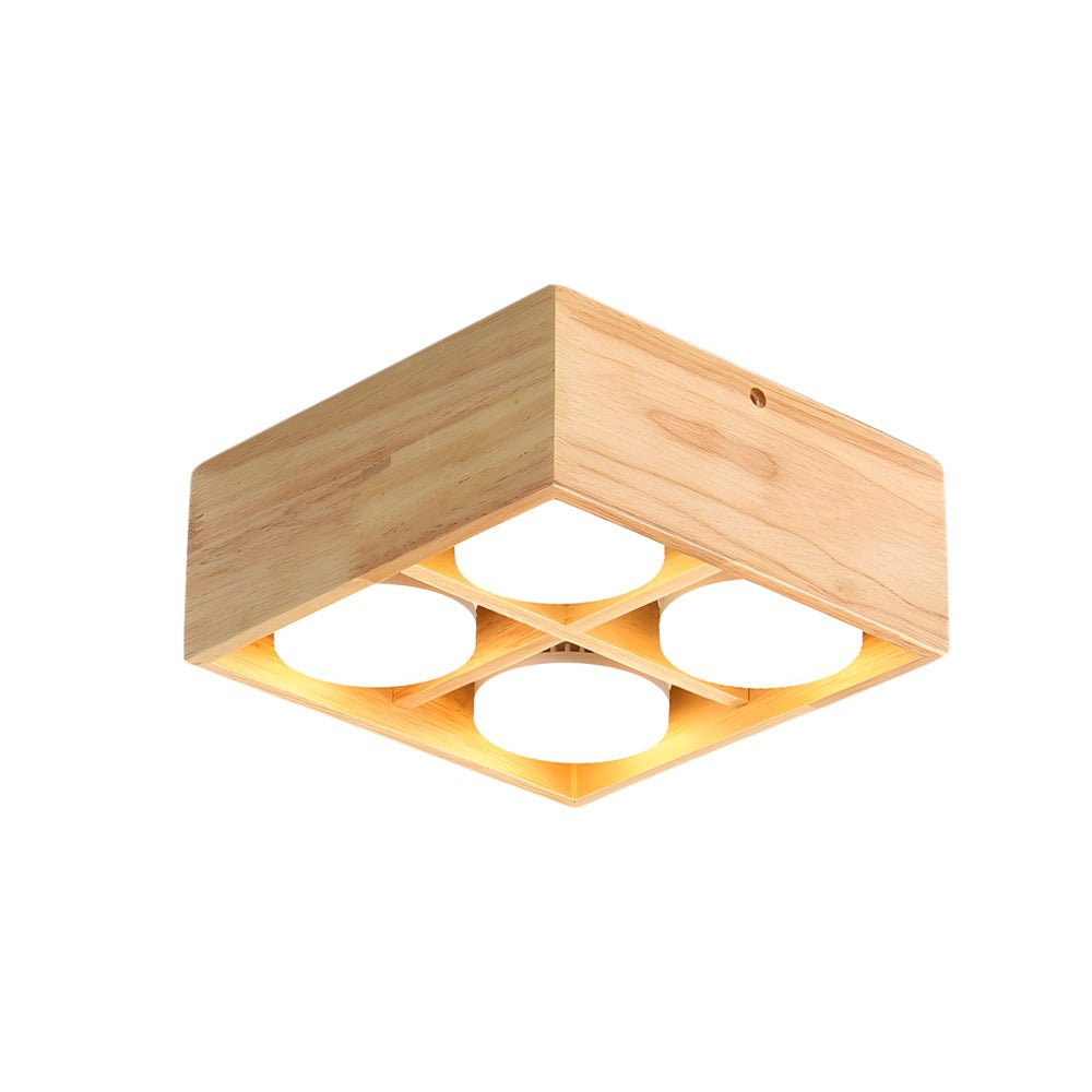 Square Wood Cube Spotlight LED Flush Mount Light - 1/2/4-Light