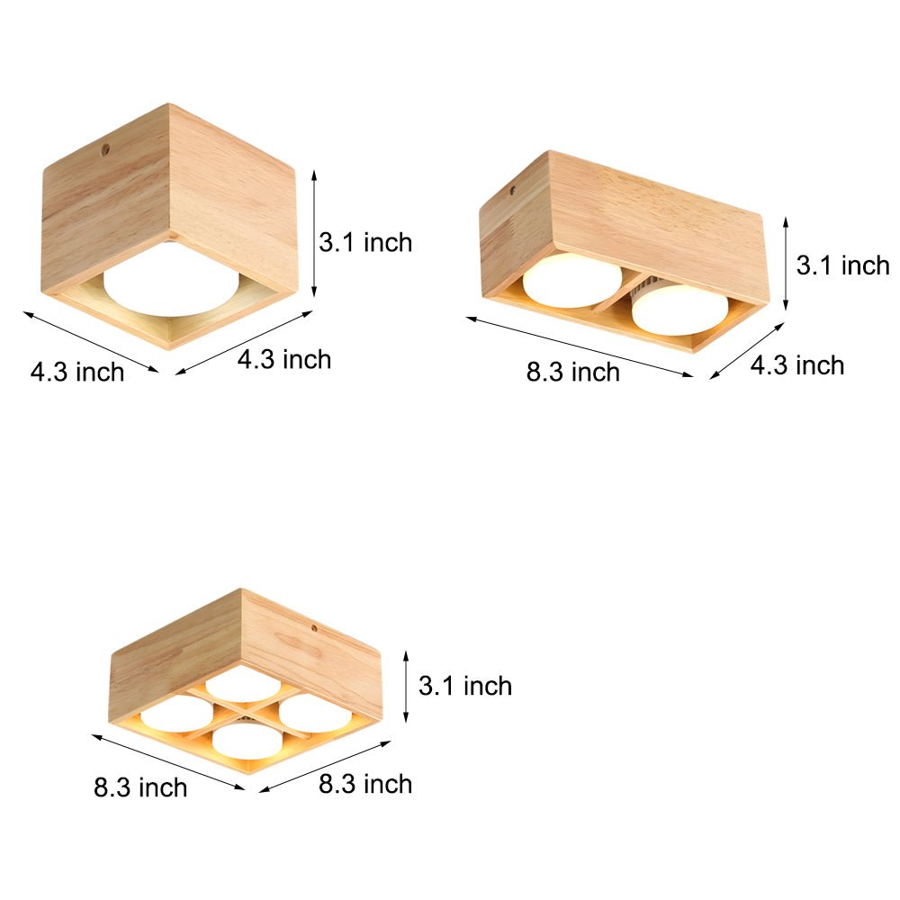 Square Wood Cube Spotlight LED Flush Mount Light - 1/2/4-Light