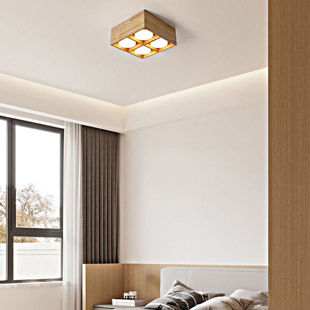 Square Wood Cube Spotlight LED Flush Mount Light - 1/2/4-Light