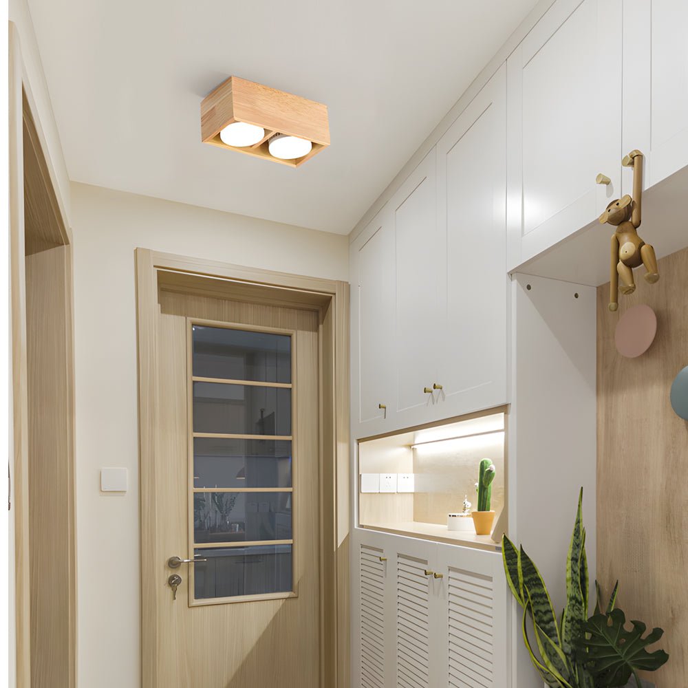 Square Wood Cube Spotlight LED Flush Mount Light - 1/2/4-Light