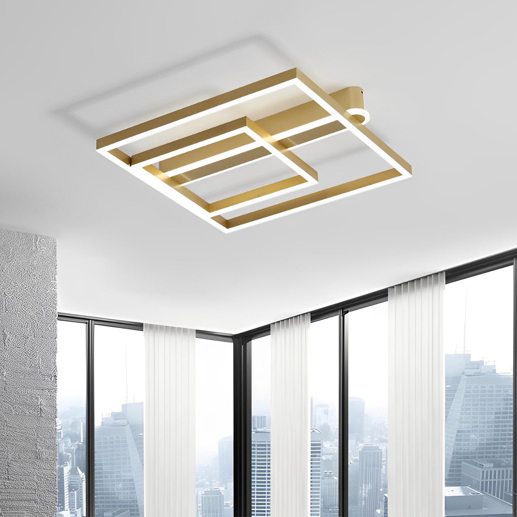 Modern Double Frame Semi Flush Ceiling Light - Aluminum & Acrylic