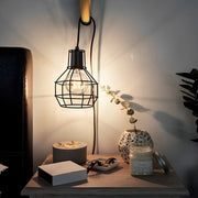 Industrial Cage Pendant Light with Button Switch Black Metal