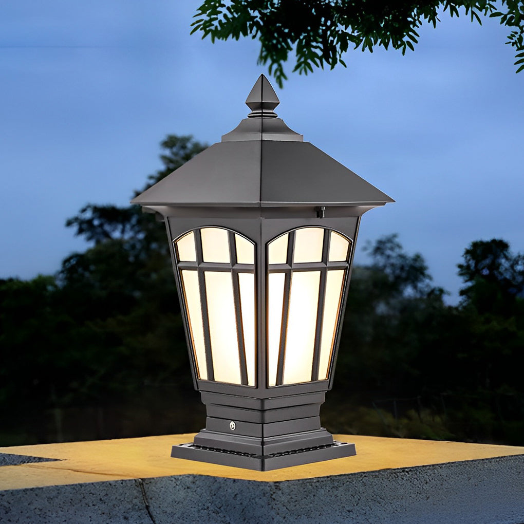 Solar LED Post Cap Light - Aluminum & Glass - Retro Modern Brown
