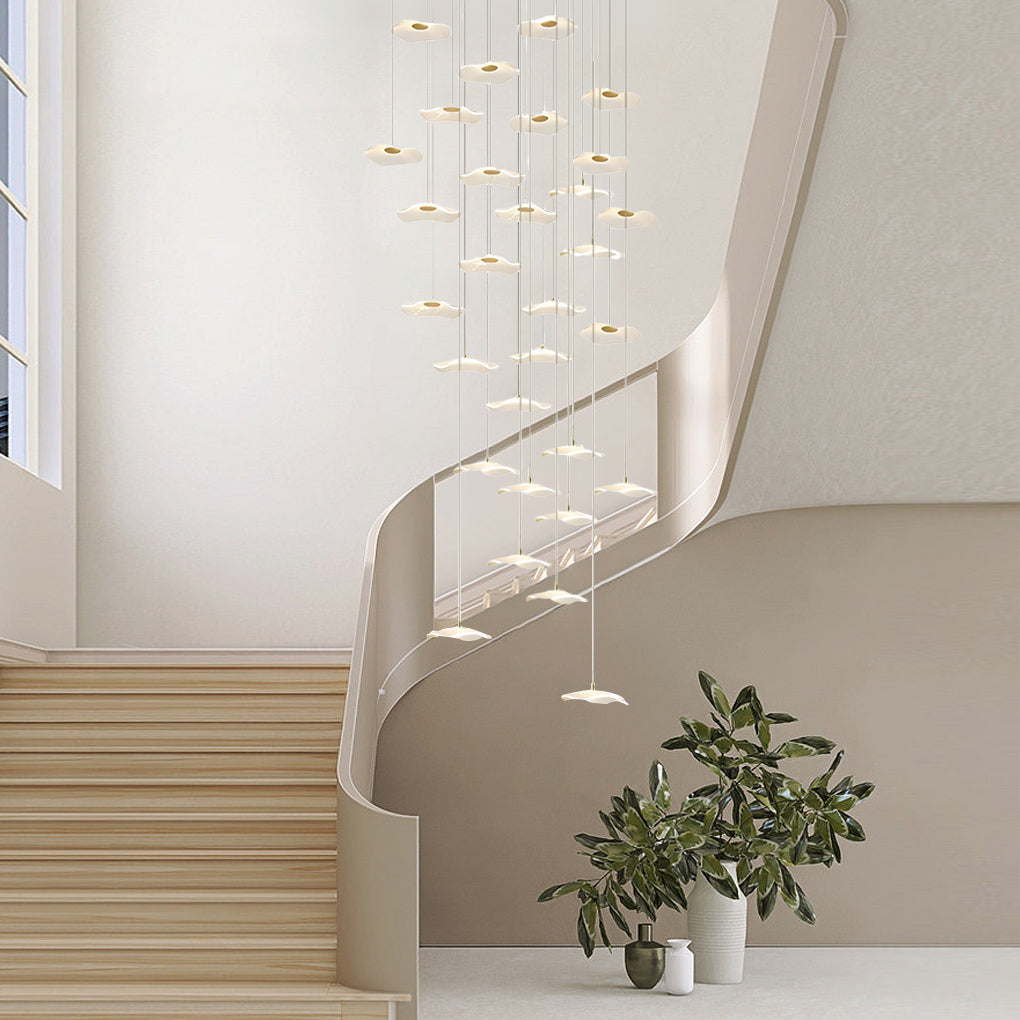 Acrylic Lotus Leaf LED Staircase Chandelier - Modern Long Drop