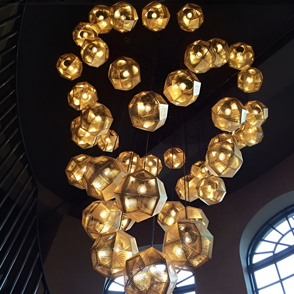 Geometric Round Electroplated Metal Pendant Light