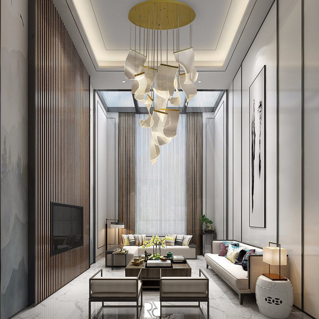 Modern Acrylic Curl Chandelier with Stepless Dimming LED