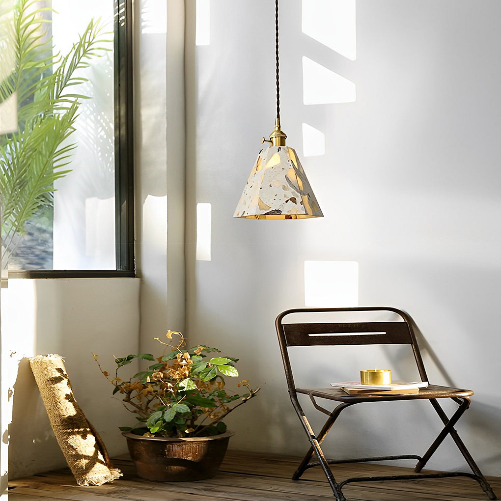 Modern Terrazzo Concrete Pendant Light with Copper Accent