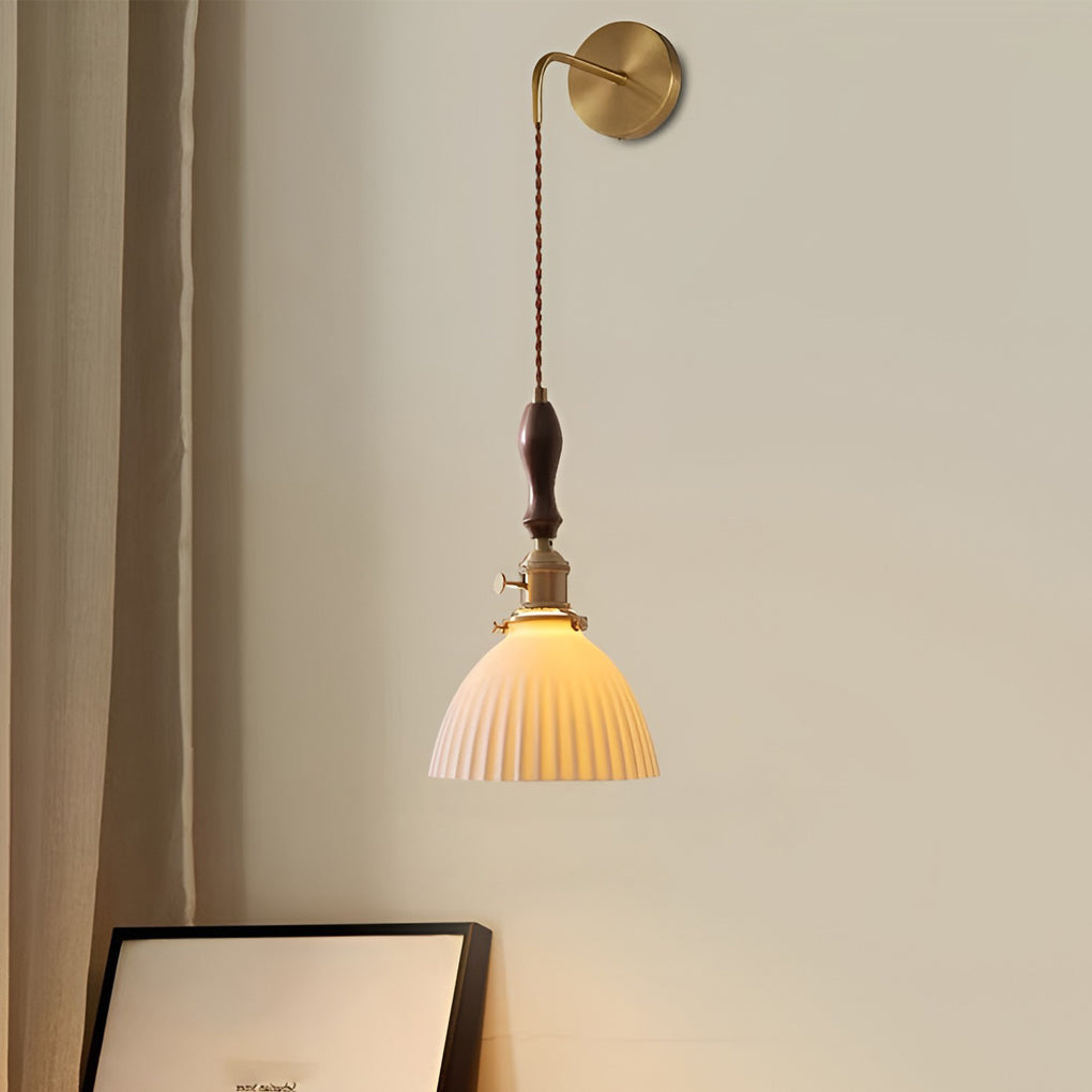 Modern Ceramic Pendant Light with Walnut & Copper Accent - 12W LED