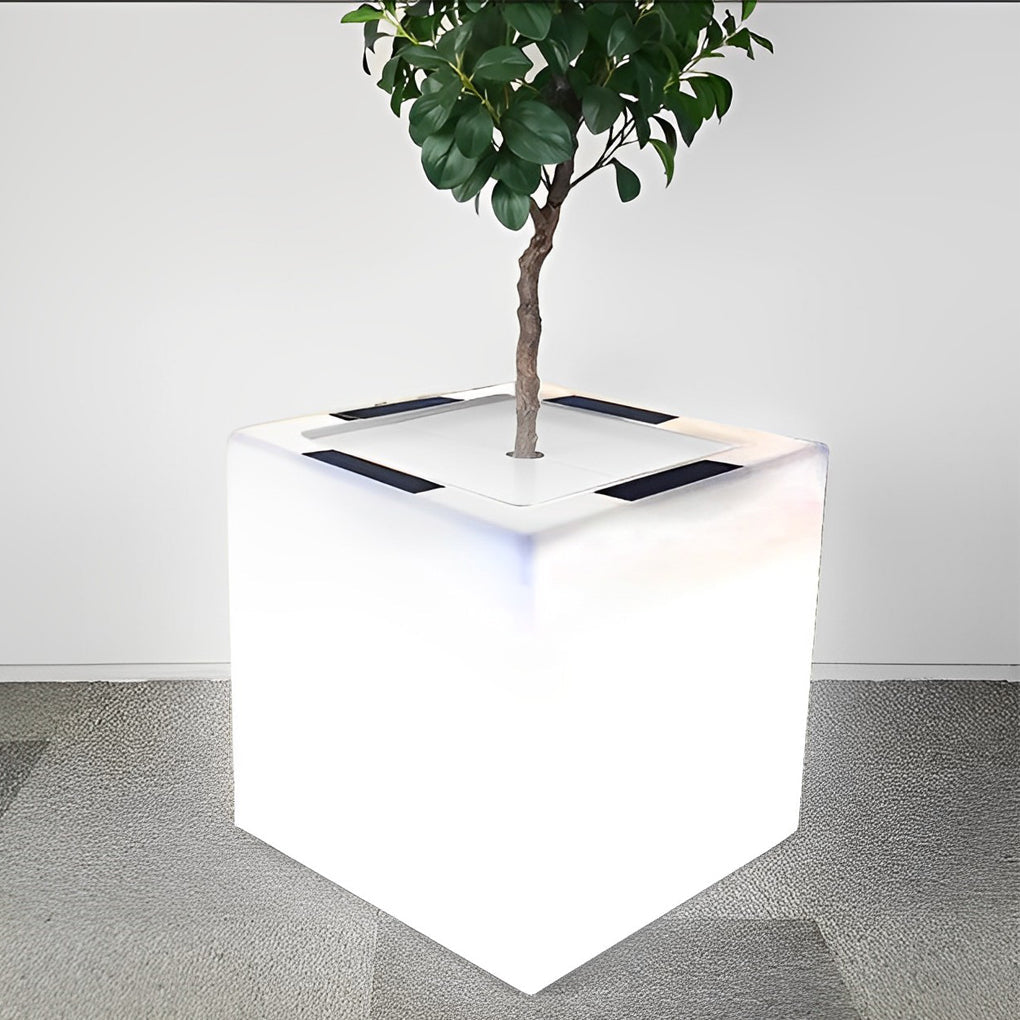 Square Solar LED Illuminated Planter - Waterproof Outdoor