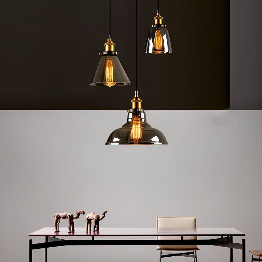 Smoke Gray Glass Industrial Pendant Light – Modern Minimalist