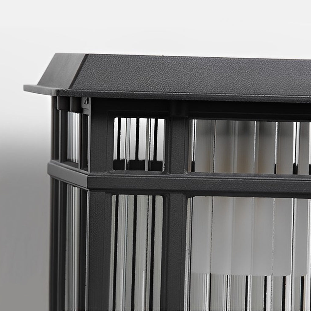 Modern Glass Solar Fence Post Light - Matte Black Aluminum Outdoor
