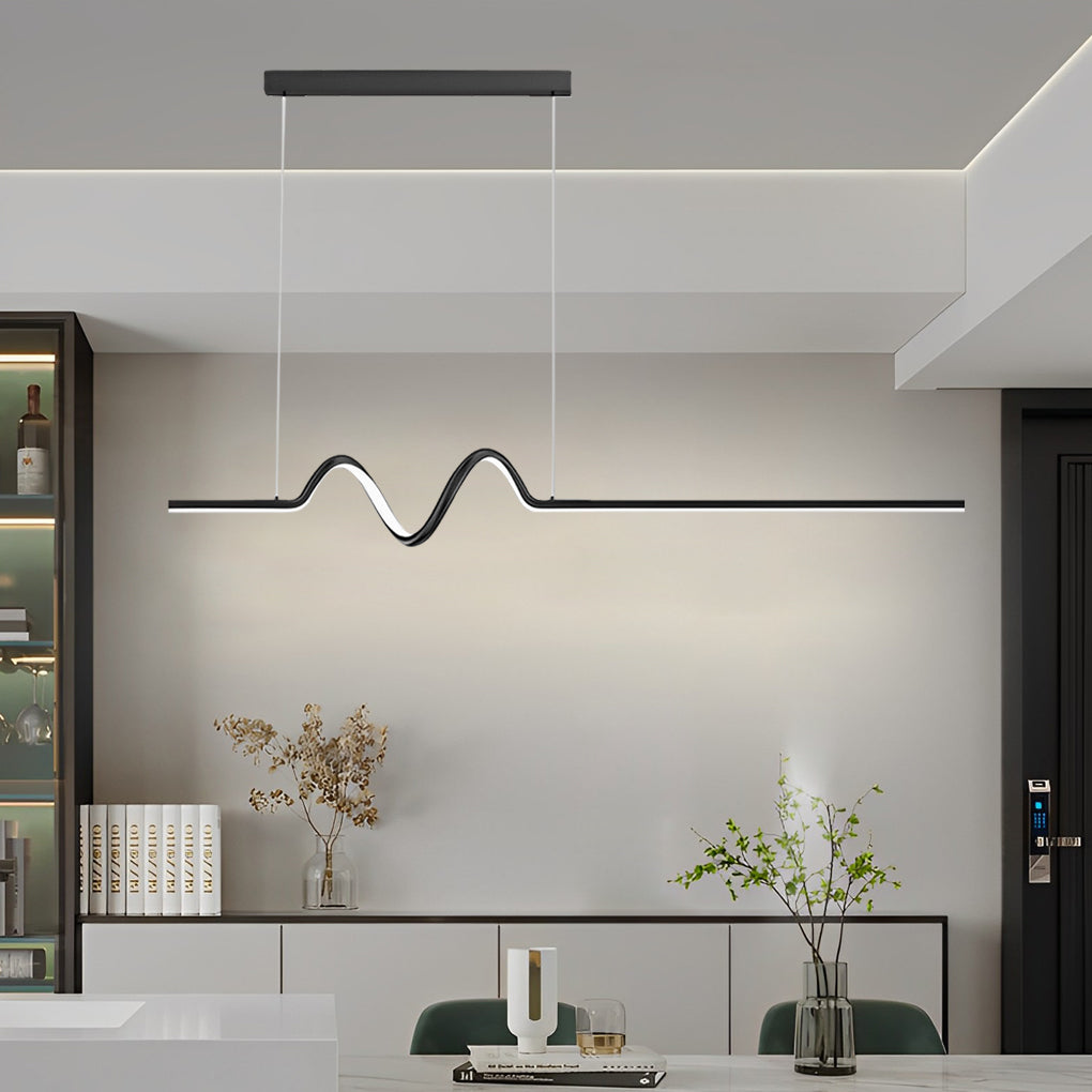 Modern Wavy LED Pendant Light with Stepless Dimming & Remote