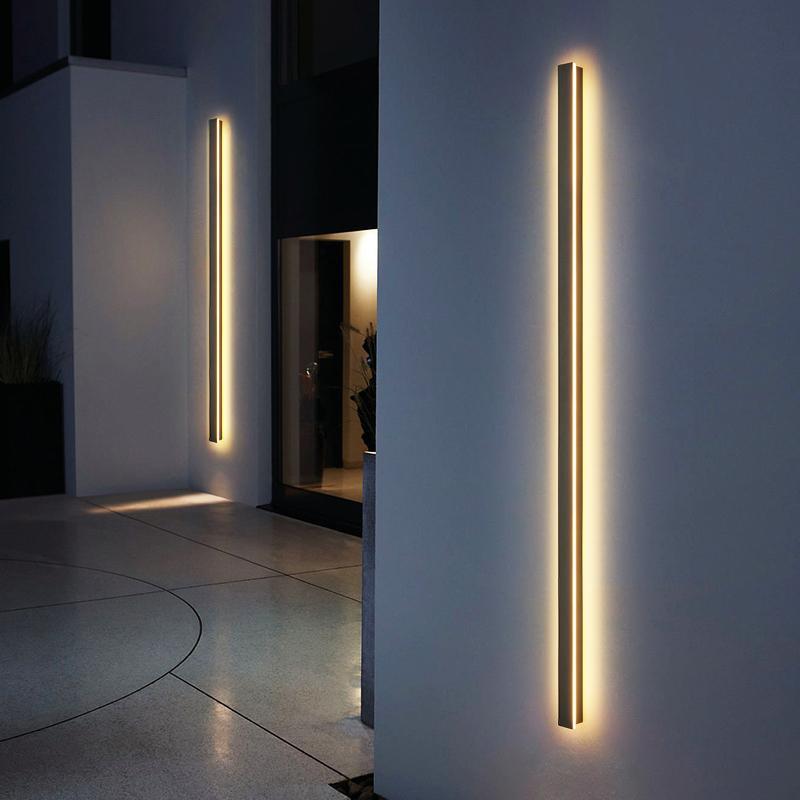 Waterproof Linear LED Outdoor Wall Light Black Metal Porch Lamp