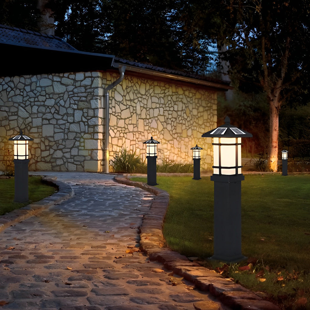 Modern Solar LED Bollard Light with Asian-Inspired Design