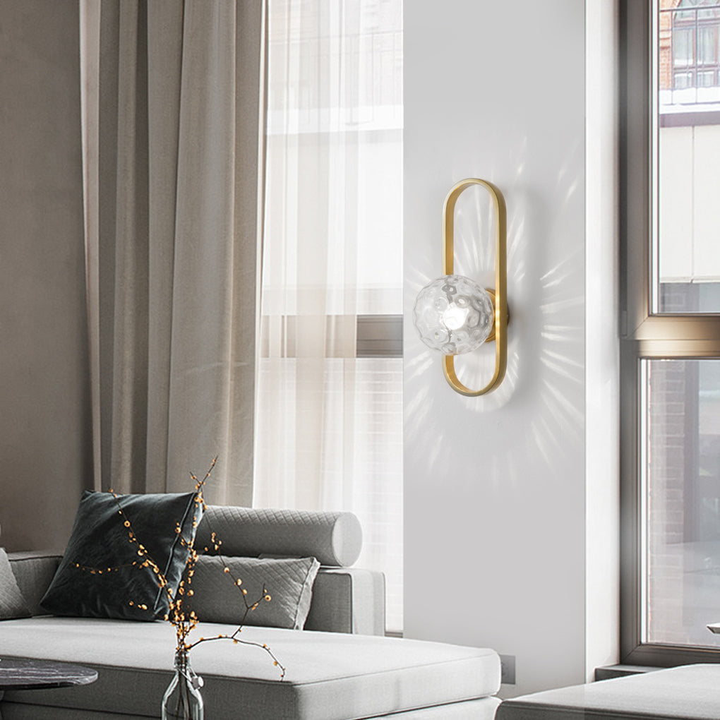 Modern Glass Shade Wall Sconce – Elliptical Iron Frame Design