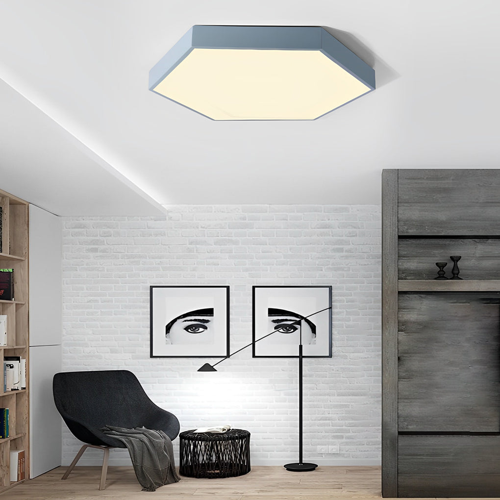 Geometric Hexagon LED Flush Mount Ceiling Light – Modern Dimmable