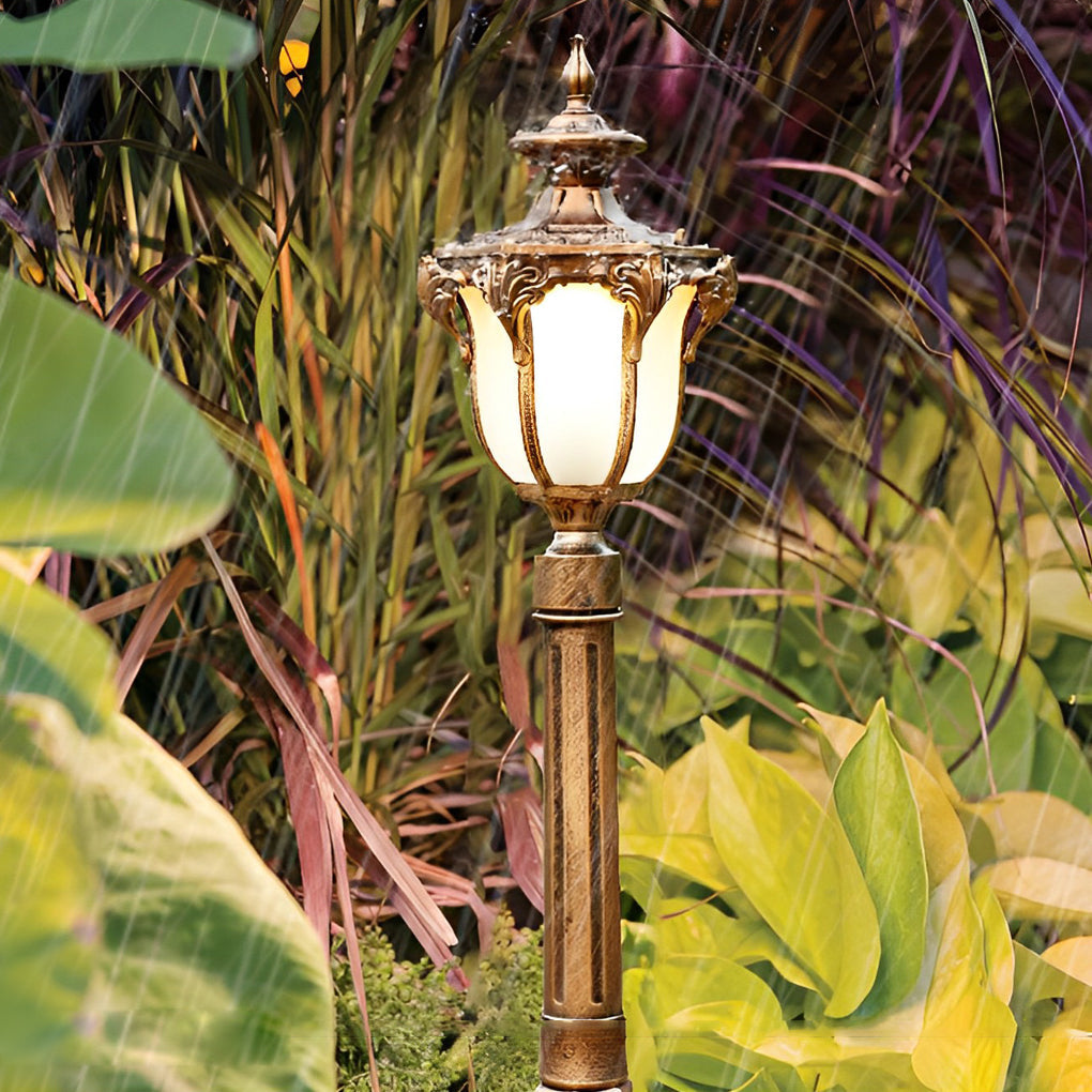Industrial Outdoor Pathway Lamp Post - Die-Cast Aluminum & Glass