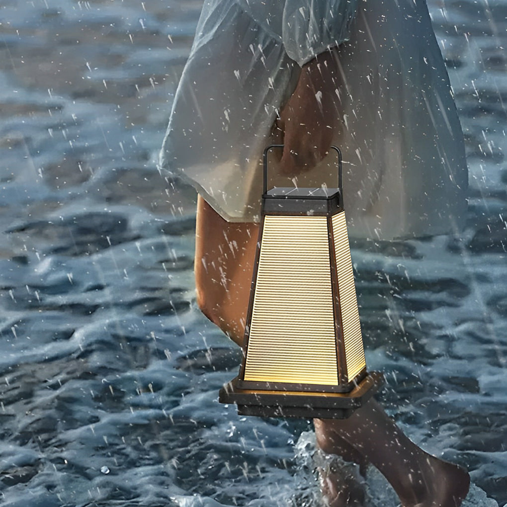 Modern Square Solar LED Outdoor Lantern with Handle - Waterproof