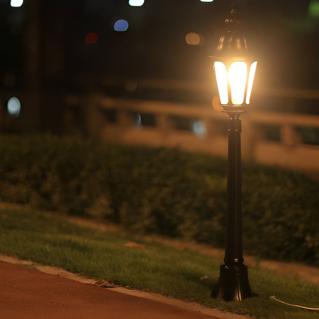 Black Aluminum Outdoor Pathway Lamp Post with Glass Shade