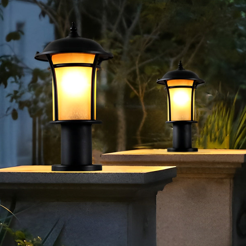 Traditional Iron & Glass LED Garden Lamp – Waterproof Outdoor Post