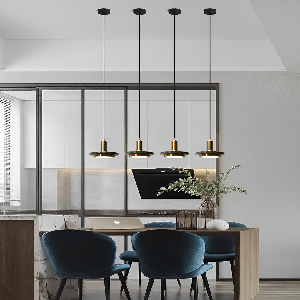 Modern Flying Saucer Pendant Light with LED, Iron & Marble Accent