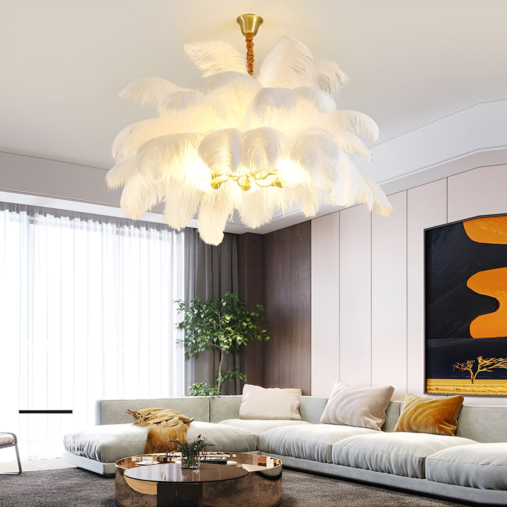 Feather Flush Mount Chandelier Modern Copper Ceiling Light 39"