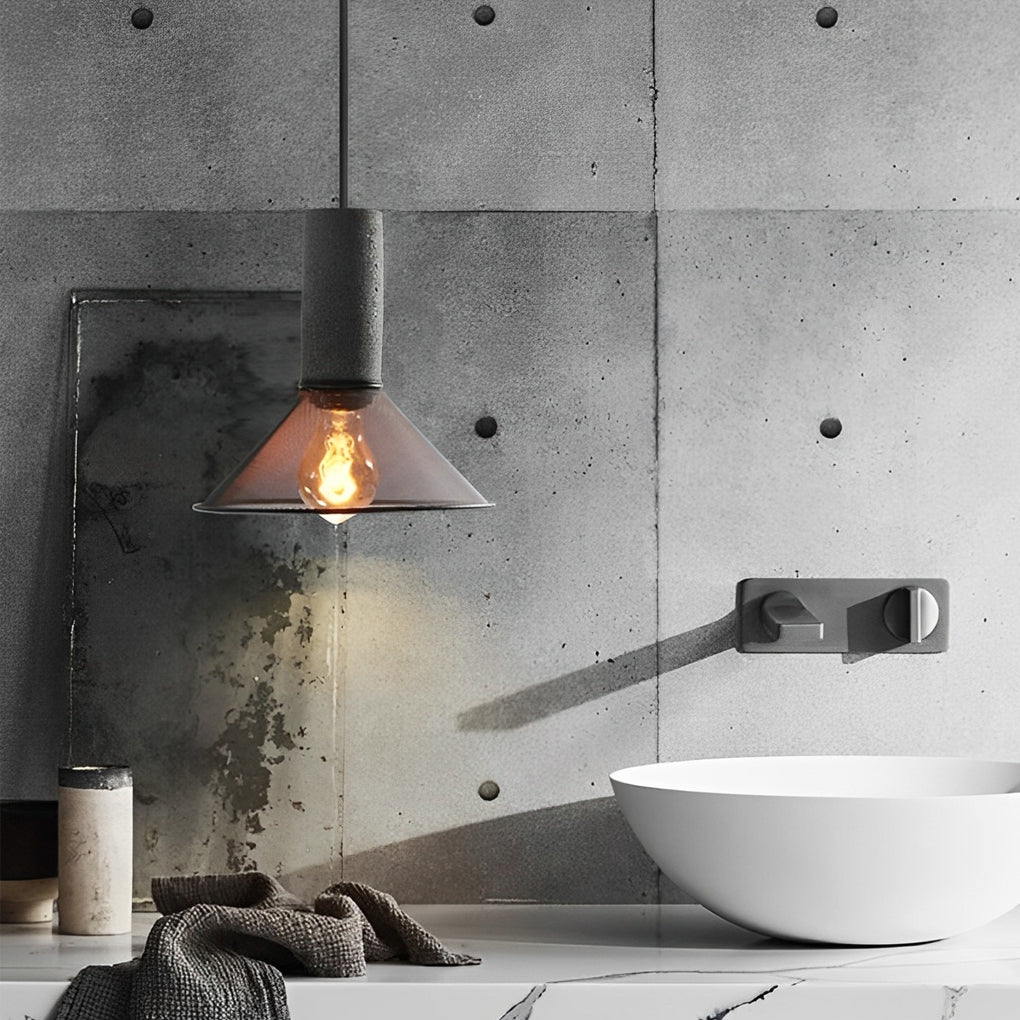 Industrial Concrete & Metal Mesh Pendant Light - Black Cage
