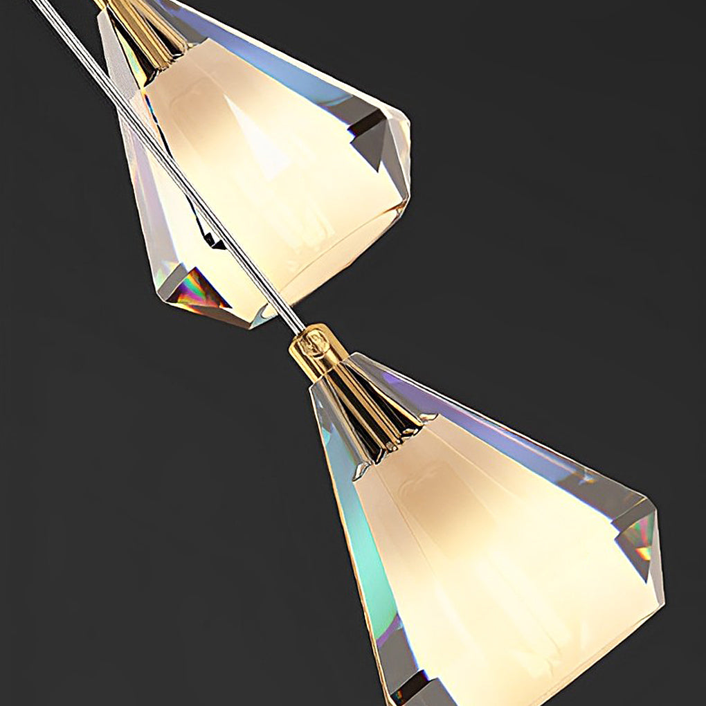 Crystal Brass Staircase Chandelier with Three-Step Dimming