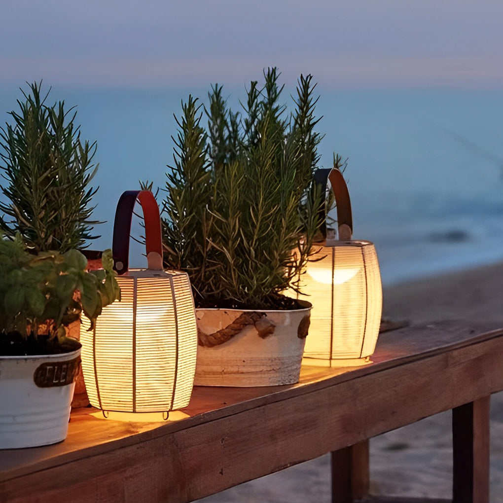 Portable Rattan Solar Lantern Waterproof LED Outdoor Floor Lamp