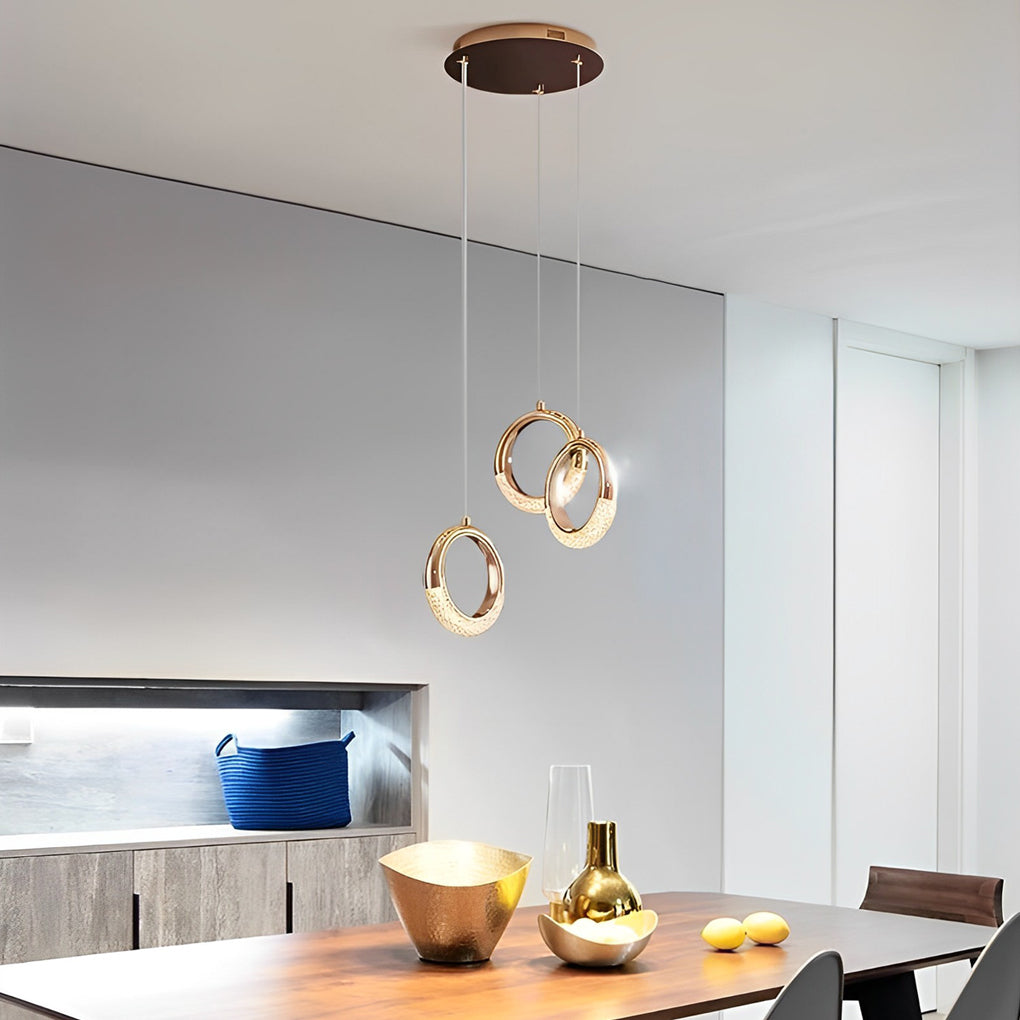 Modern Ring Pendant Light LED Electroplated Metal Hanging Lamp
