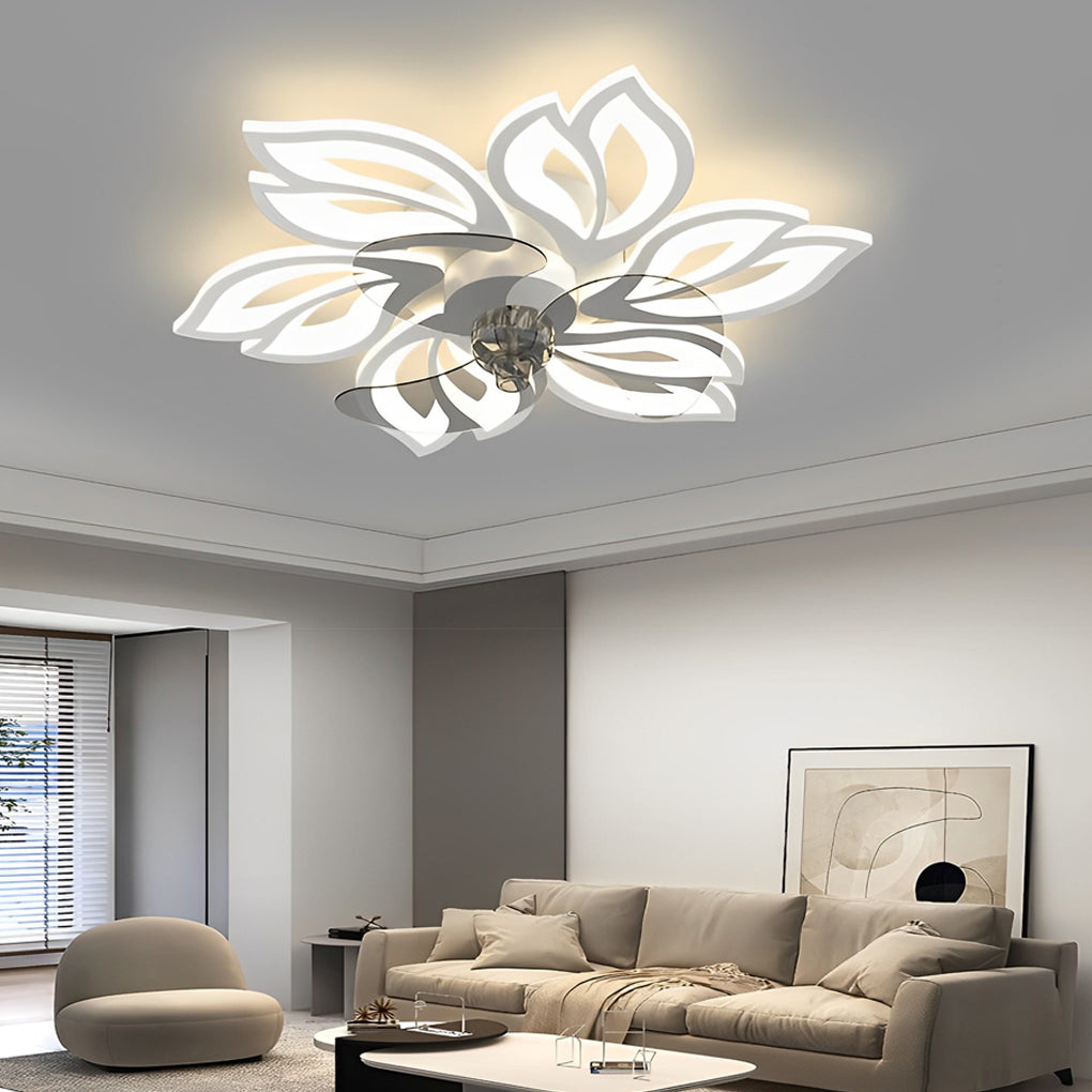 Modern Flower LED Ceiling Fan Light with Stepless Dimming