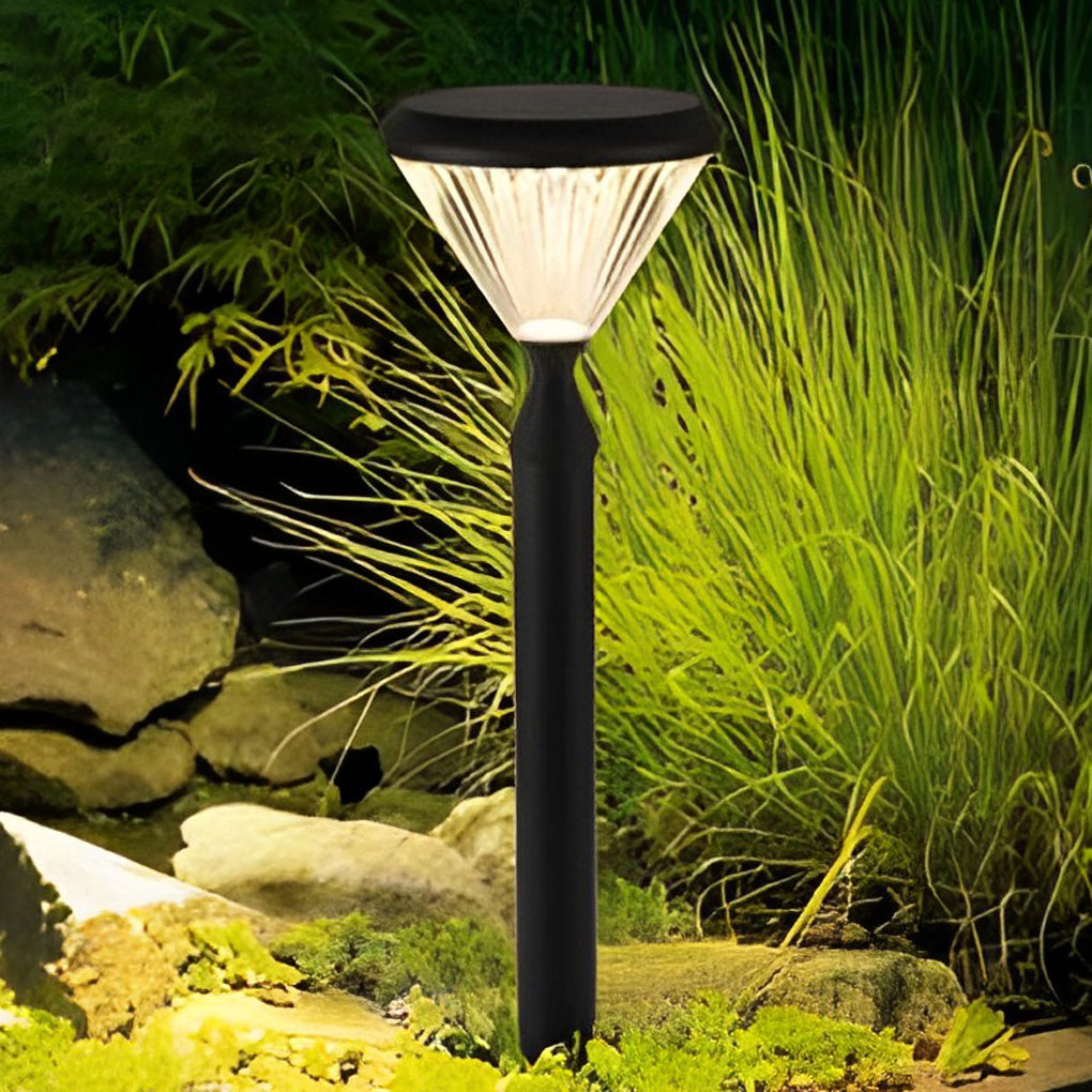 Solar LED Outdoor Light with Ribbed Shade in Black